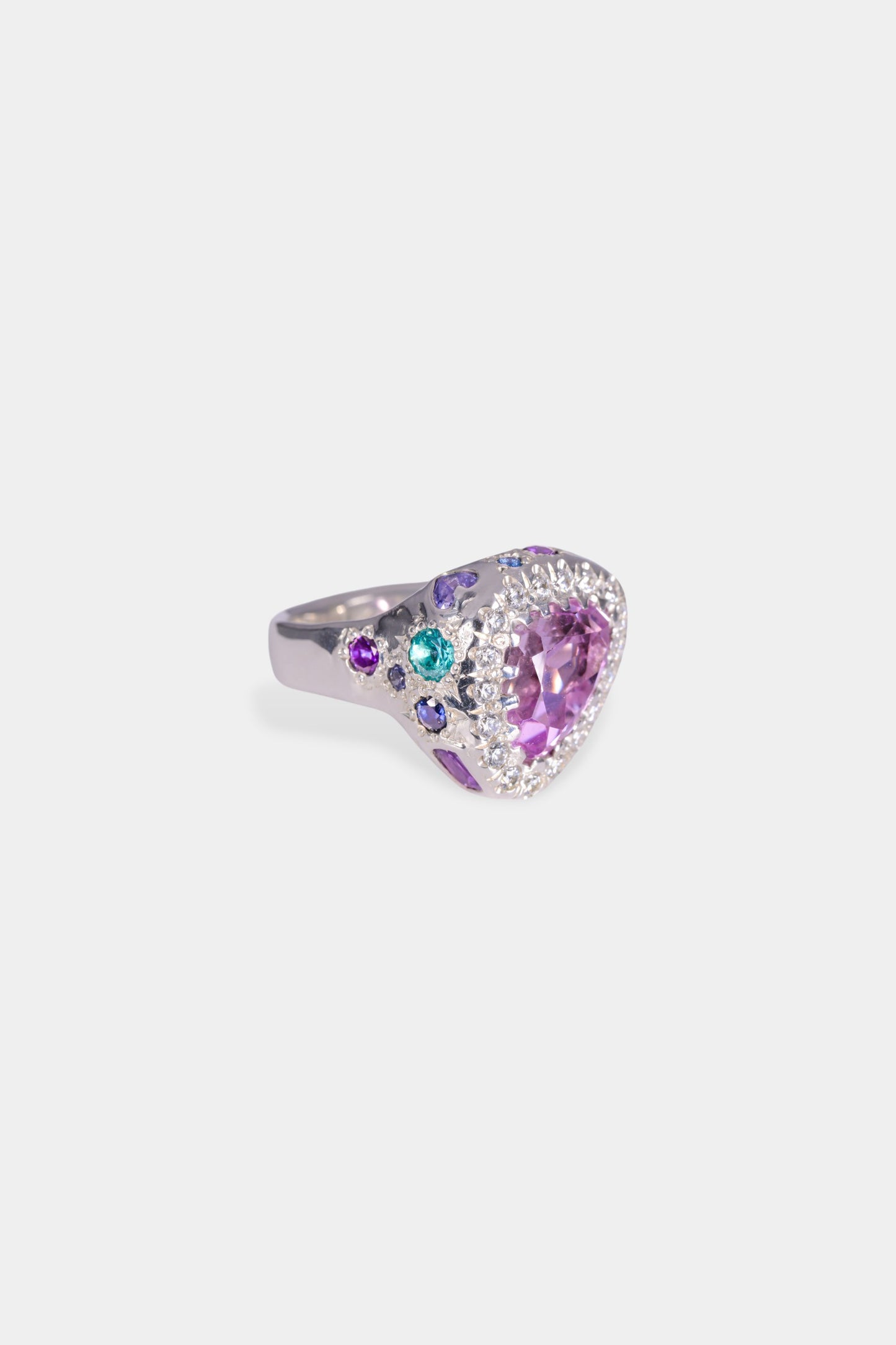 Pavarotti Ring pink kunzite, white CZs, mixed cut and colour CZs right side image