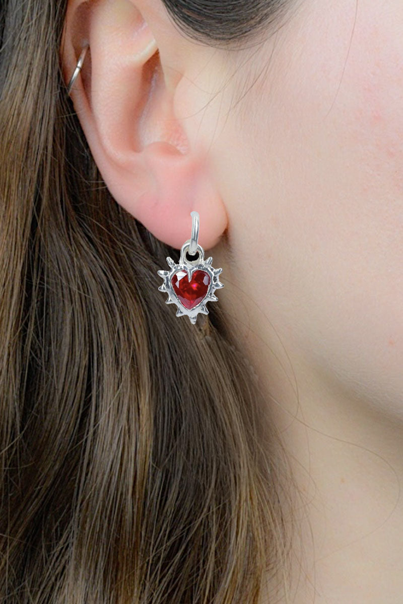 Ruby Heart Hoops