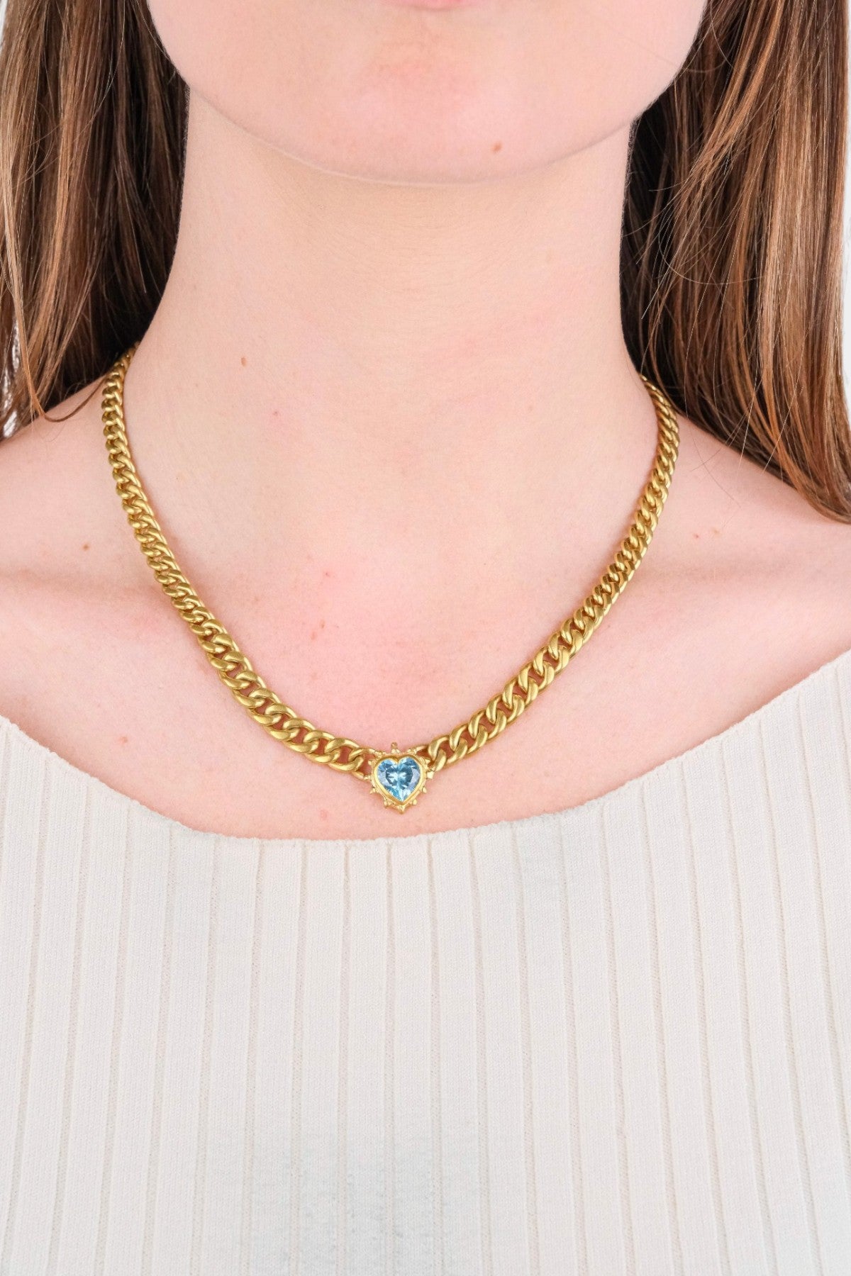NQR - Chained Aqua Heart Necklace