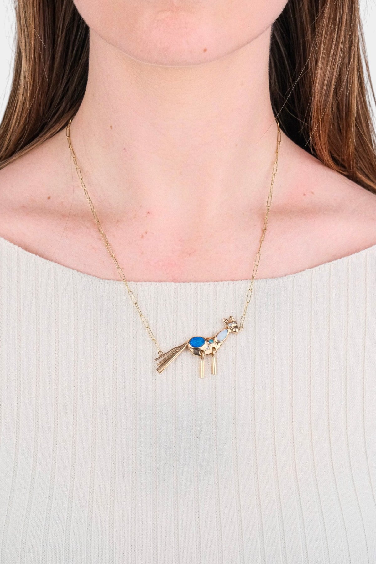 NQR - Yellow Gold Opal Horse Necklace